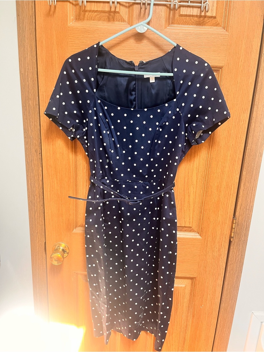 eva mendes for New York & Company Navy Polka Dot Midi Dress